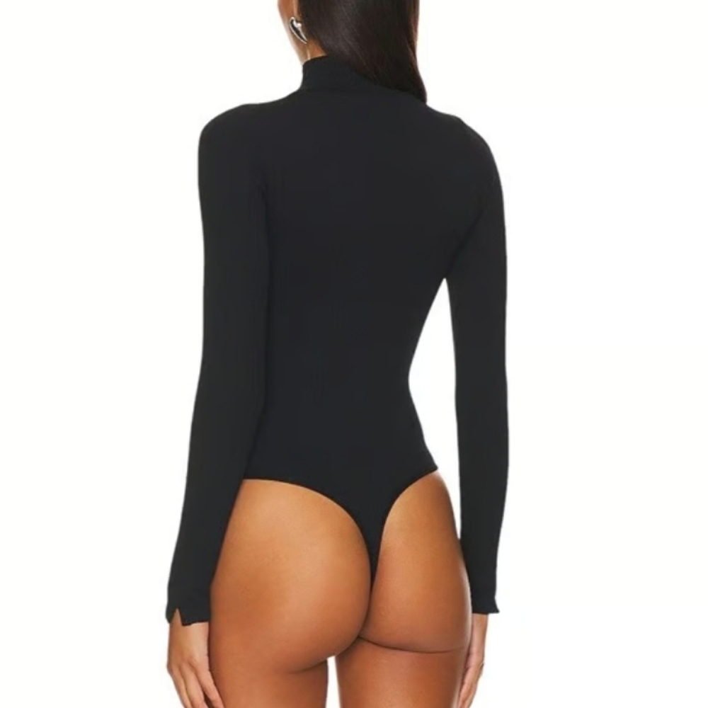 Free People XYZ Recycled Ribbed V Mock Turtleneck Bodysuit in Black sz XS/SML​ - Picture 7 of 7